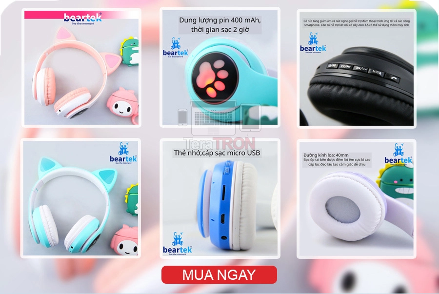 Săn hàng công nghệ rẻ - độc - đẹp cùng teratron Ep.1 6 Tai Nghe Beartek B28 Tai Mèo Bluetooth